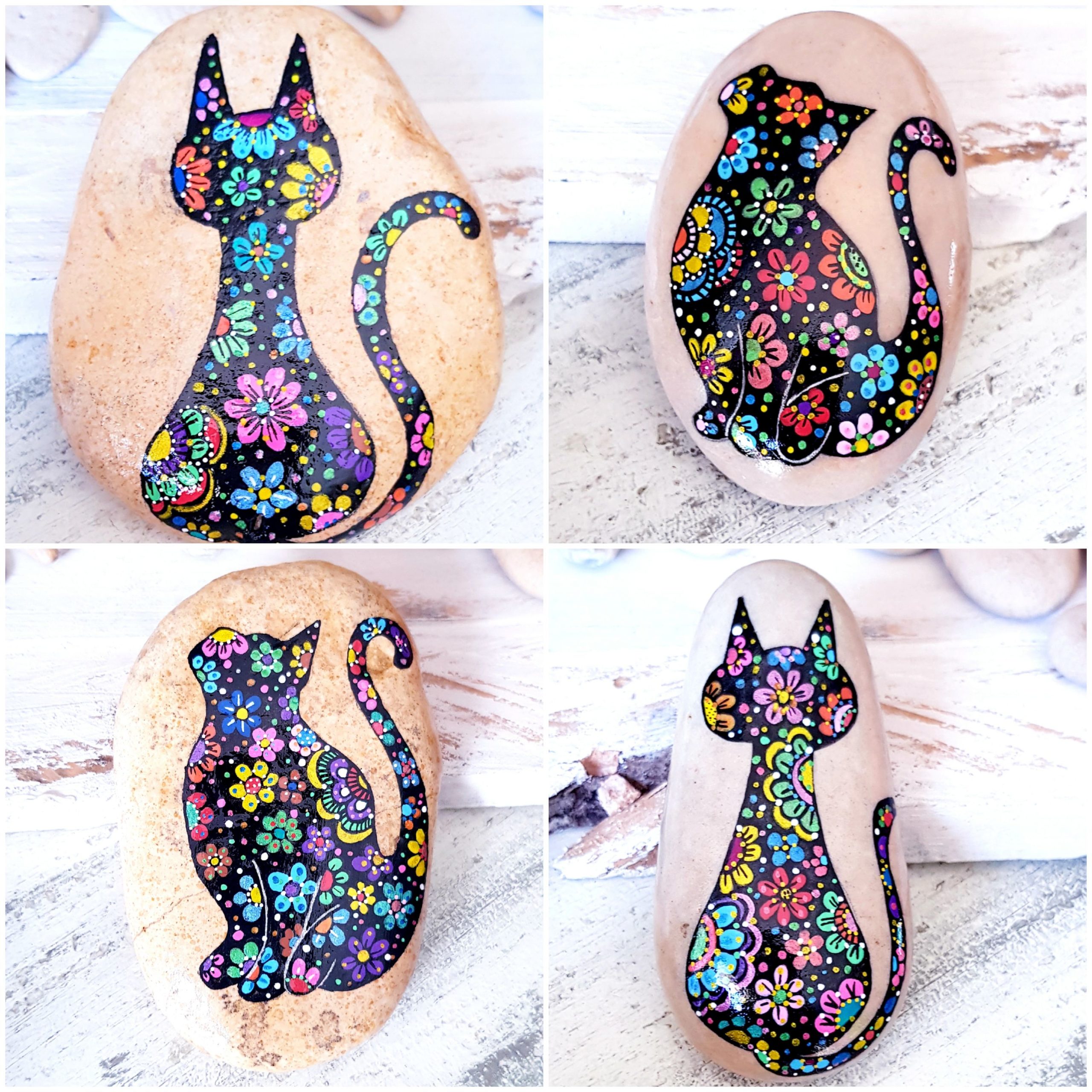 Galet Chats Fleuris Les Galets De VirginieWonder